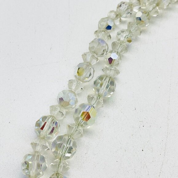 Vintage Double Strand Aurora Borealis Necklace Silver Tone Bling Sparkle READ - Picture 8 of 9